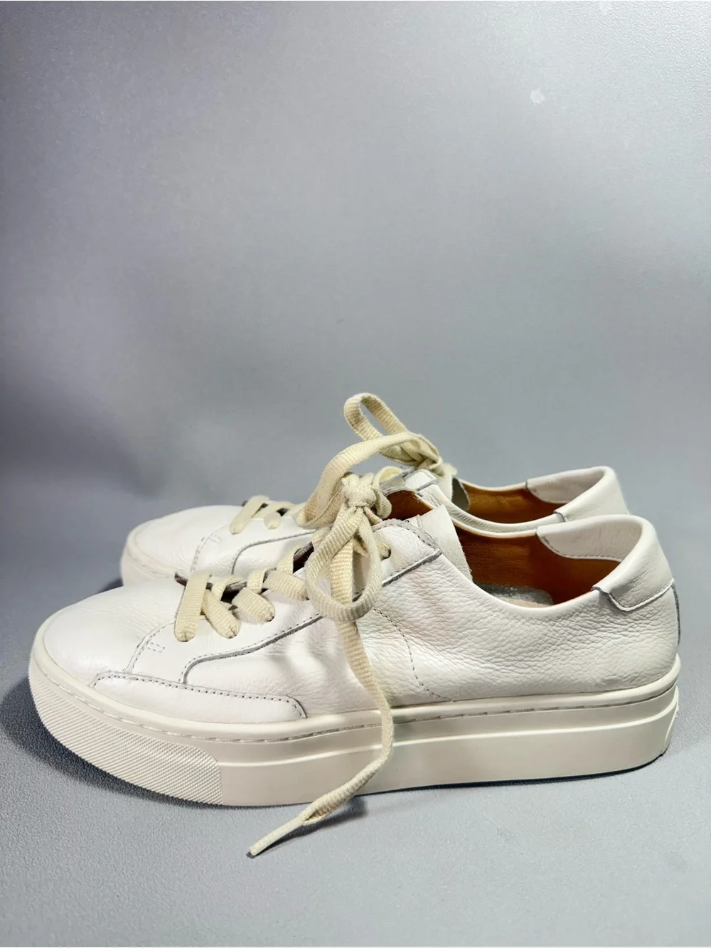 Soludos Ibiza White Leather Casual Lace-Up Platform Sneakers